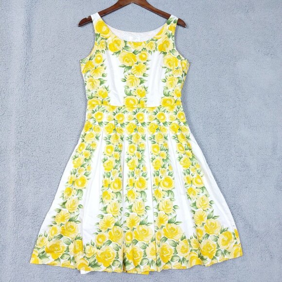 Ann Taylor Dresses & Skirts - Ann Taylor Loft Dress Women 12 Yellow Floral Rose Pleated Sleeveless Midi Summer